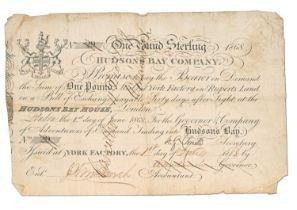 Canada, Hudson's Bay Company Promissory Note, One Pound 1868, serial no. 29 signed in London on