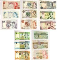 Isle of Man, Jersey and Guernsey Banknotes, 15 in total, comprising; Isle of Man, 10 shillings