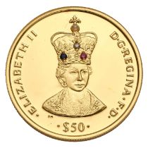 Sierra Leone, Gold $50 2008, (.999 gold, 22mm, 6.22g), obverse bust of The Queen encrusted with 4x