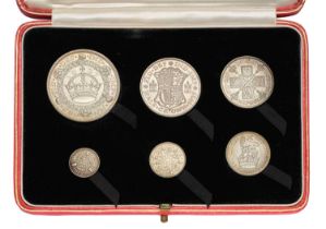 George V, ' New Type' Proof Set 1927; 6 coin set comprising; 'wreath' crown, half crown, florin,