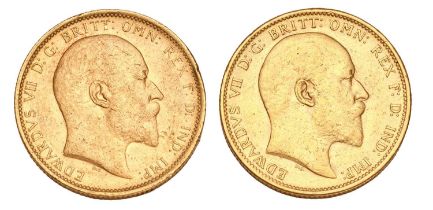 2x Edward VII, Sovereigns 1905, both Sydney Mint; very fine and good very fine
