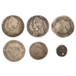 3x George II, Silver Coins, comprising; shilling, 1745 LIMA (S.3703) fine; shilling 1750, plain