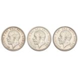 3x George V, 'Wreath' Crowns, 1927, 1928 and 1930 (all S.4036) all very fine or better but harshly