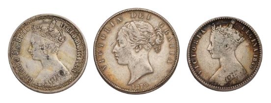 Victoria, Halfcrown 1879 (S.388) very fine; together with, 'godless' florin 1849 (S.3890) fine; and,