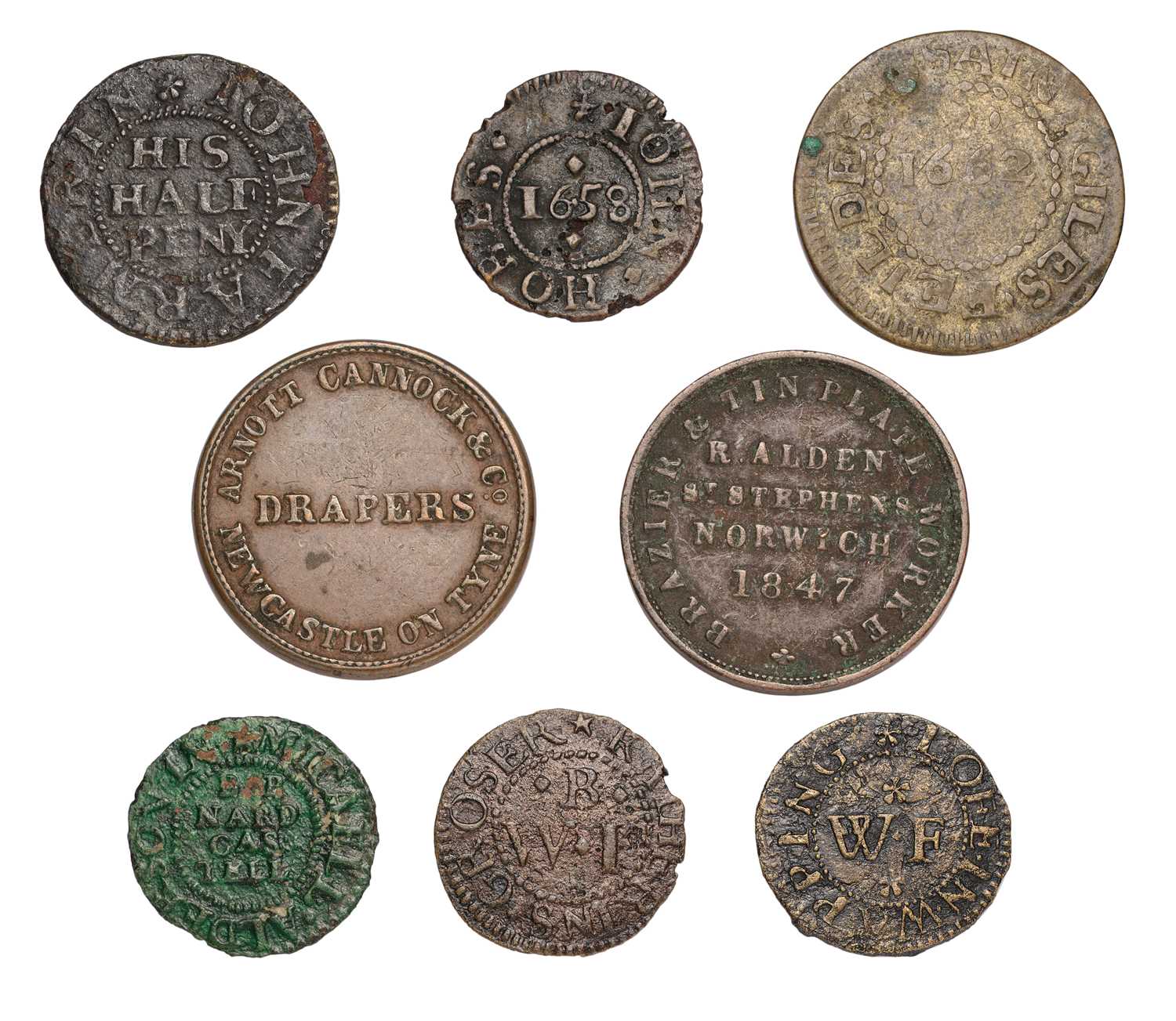 6x 17th Century Trade Tokens, to include; Durham, Barnard Castle, Michael Alderson farthing (W 2) - Image 2 of 2