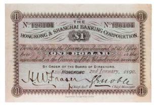 Hong Kong, Hong Kong and Shanghai Banking Corporation $1, 2nd January 1890, serial number 126104,