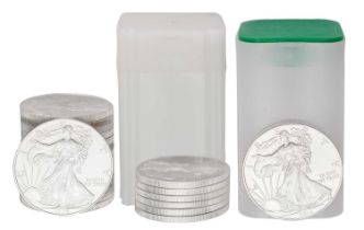 22x USA Fine Silver Eagles, comprising 15x 1996 and 7x 2010, one dollar face value; 1996 is the