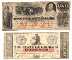 2x USA, State Issue Banknotes, Civil War era, comprising; The State of Georgia $5, January 15th 1862