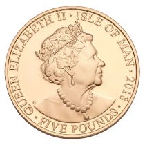 Isle of Man, Gold Proof Five Pounds 2018, (.917 gold, 38.61mm, 39.94g) struck to commemorate the