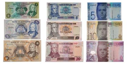 Bank of Scotland, Banknote Collection, 9 notes in total, comprising; (1x) £1, (3x) £5, (3x) £10