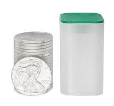 20x USA 1oz Fine Silver Eagles 2014, one dollar face value; housed in United States Mint tube,