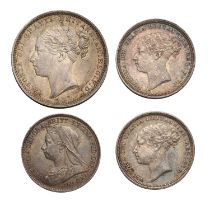 Victoria, Shilling 1881 (S.3907) extremely fine; together with 3x Victoria sixpences, (2x) 1880 both