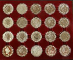20x UK 1oz Fine Silver Britannias, full date run 1997-2016, two pounds face value; all