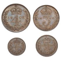 Edward VII, Maundy Set 1906, comprising 4d, 3d, 2d and 1d; housed in an embossed red case of