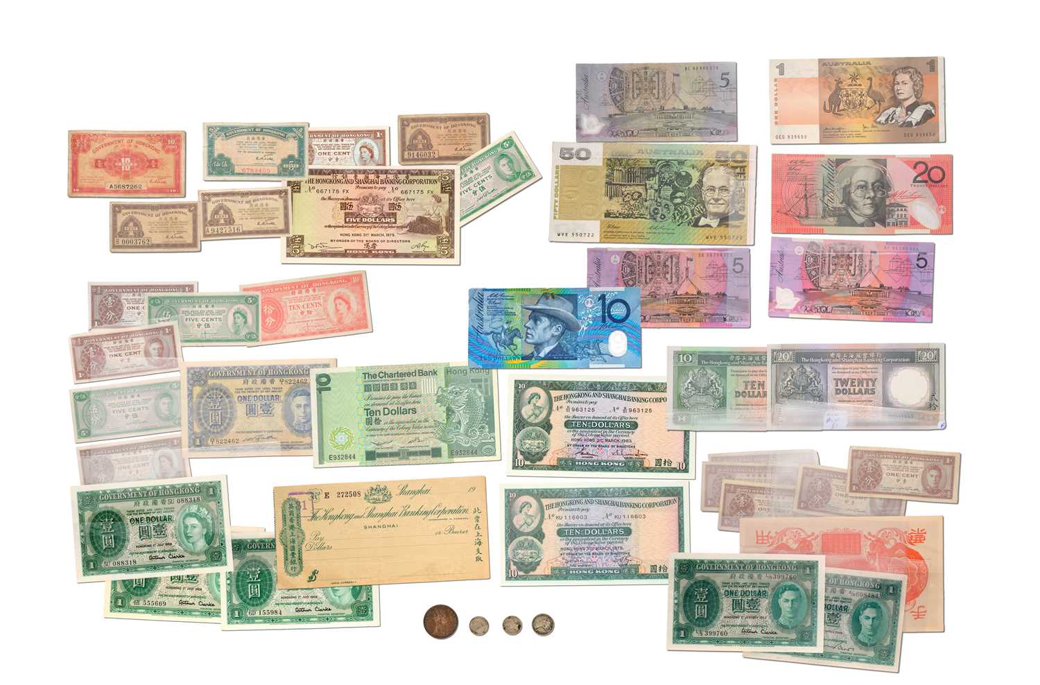 Assorted Hong Kong and Australia Banknotes; 38 notes in total, highlights including 3x George V,