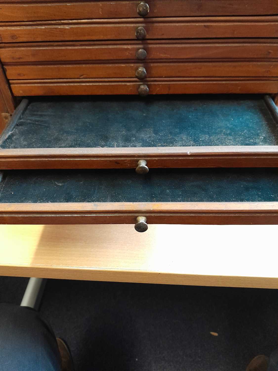 Walnut Collectors Cabinet, late Victorian, with 18x felt lined drawers and lockable stile, no key - Image 5 of 8