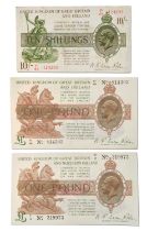 3x Treasury Issue Banknotes, all Warren Fisher issues comprising; 10 shillings, second issue,