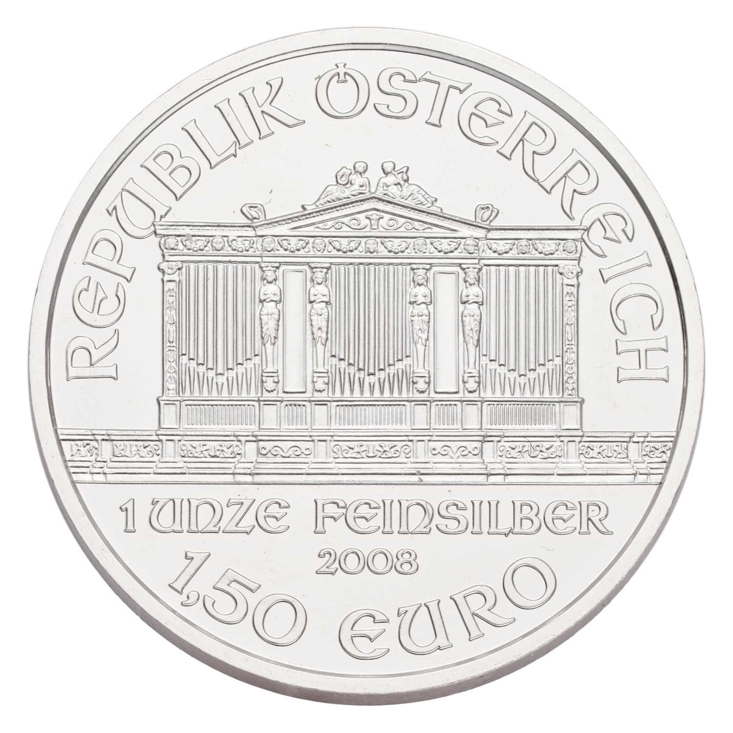 20x Austria 1oz Fine Silver Coins 2008; Vienna Philharmonic design, €1.50 face value; housed in - Image 2 of 3