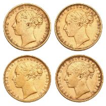 4x Victoria Sovereigns, (2x) 1871, 1872 and 1873S; all with St. George and Dragon reverse; grading