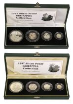 2x UK, Silver Proof Britannia Collections 1997, 4 coin sets comprising; 1oz £2, 1/2oz £1, 1/4oz 50p,
