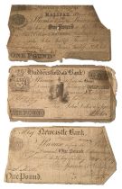 3x English Provincial Banknotes, to include; Newcastle Under Lyme Bank, one pound 28th May 1824