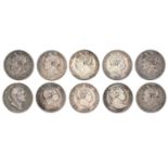 10x Regency Period Halfcrowns, comprising; George III, 1816, (2x) 1819 and 1820; George IV, (3x)