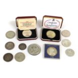 Selection of British and World Silver Coins; 12 coins and medals to include; Victoria, crown 1845,