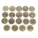 19x UK Silver Crowns, to include; George IV 1821, 1822; Victoria, 1887, 1888, 1889, 1890, 1891,