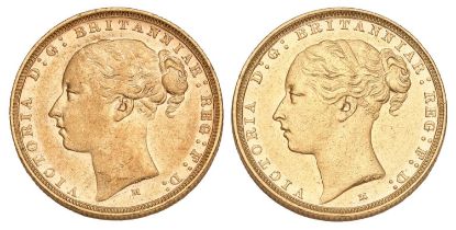 2x Victoria Sovereigns, 1882 and 1887, both Melbourne Mint, St. George and Dragon reverse; very fine