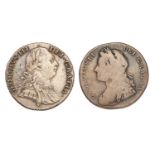 George II, Shilling 1728, plain angles (S.3699), obverse near fine, reverse good fine; together