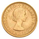 Elizabeth II, Sovereign 1957; encapsulated with certificate, uncirculated with lustre