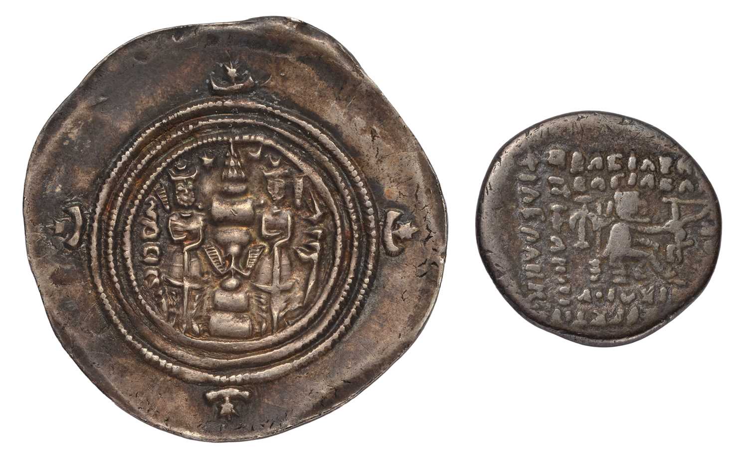 2x Ancient Persian Coins, comprising; Sasanian Empire, Silver Drachm, Khusru II, 4.3g, Hamadan Mint; - Image 2 of 2