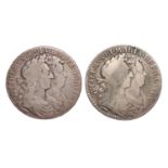 2x William and Mary, Halfcrowns; 1689, first busts, first crowned shield, no frosting, pearls (S.
