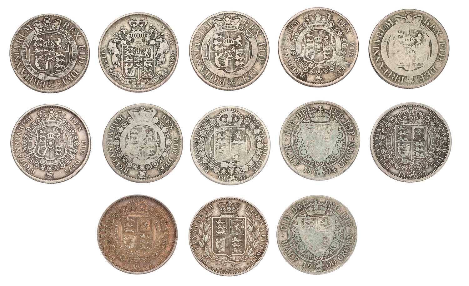 13x 19th Century Halfcrowns, to include; George III, (2x)1816 one cleaned, (2x) 1817 large and small - Image 2 of 2