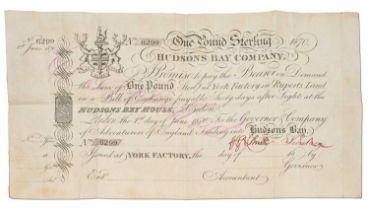 Canada, Hudson's Bay Company Promissory Note, One Pound 1870, serial no. 6299, unissued remainder