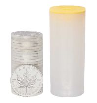 25x Canada Fine Silver Maple Leaf Coins 2012; 5 dollars face value; all housed in Royal Canadian