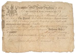 Canada, Hudson's Bay Company Promissory Note, One Pound 1832, serial no. 187 signed in London on 9th