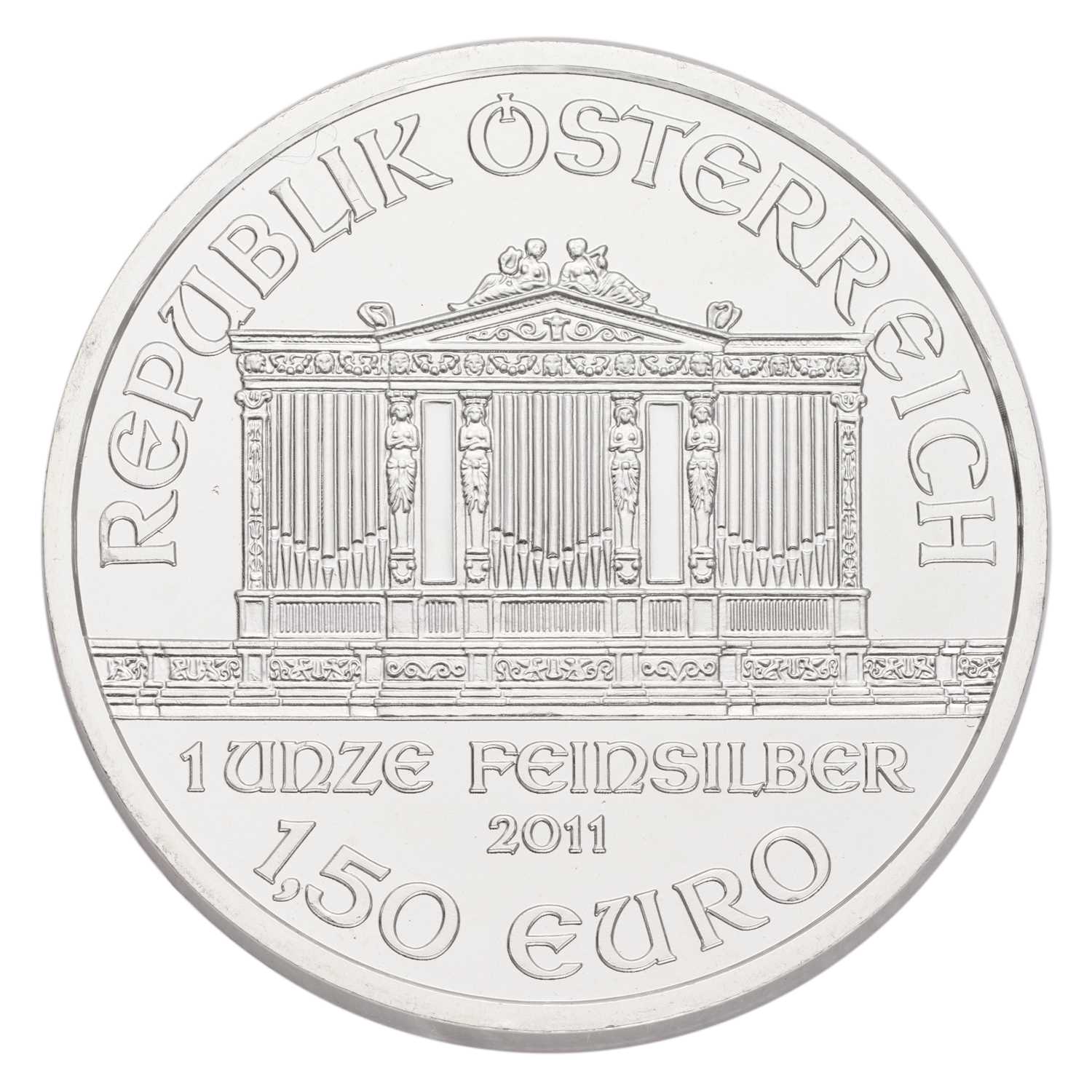 20x Austria 1oz Fine Silver Coins 2011; Vienna Philharmonic design, €1.50 face value; housed in - Image 2 of 3