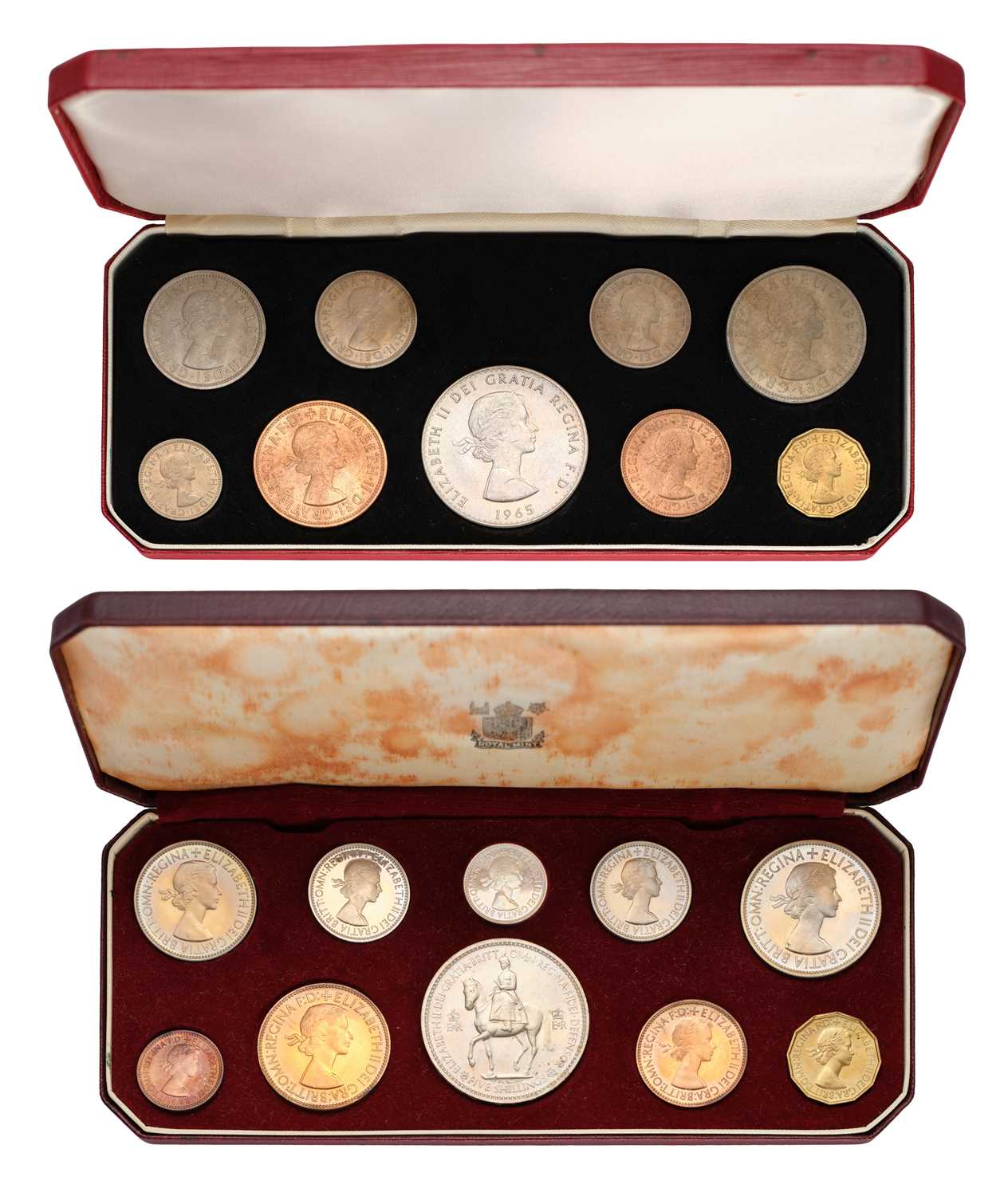 Elizabeth II, 1953 'Coronation' Proof Set; 10 coin set, crown to farthing with both English and