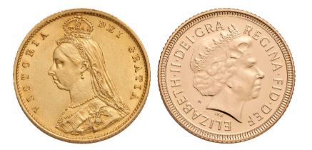 Golden Jubilee Half Sovereign Set; 2 coin set comprising; Victoria, half sovereign 1887, hairlines