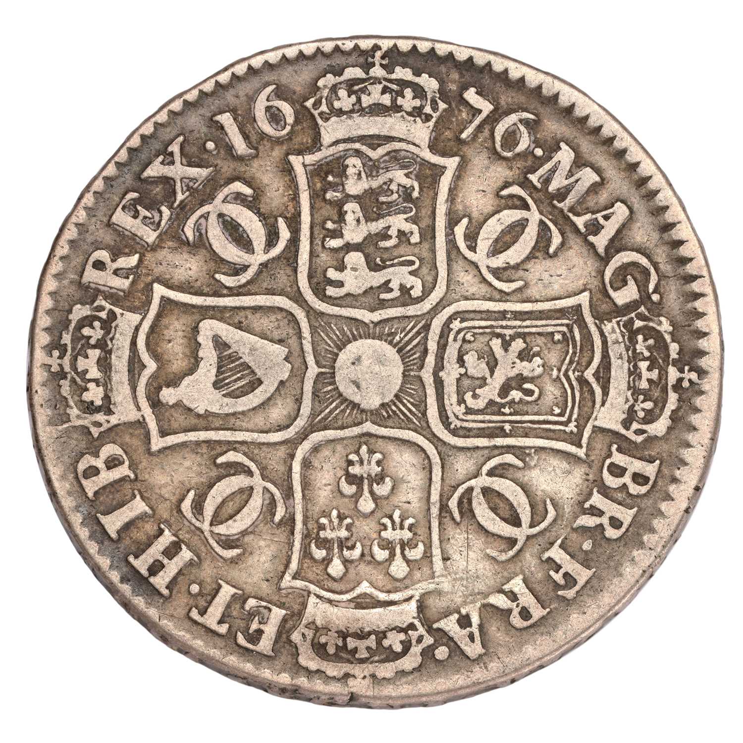 Charles II, Halfcrown 1676, V.OCTAVO, fourth bust, retrograde 1 in date (Bull 472, ESC 478A, S.3367) - Image 2 of 2