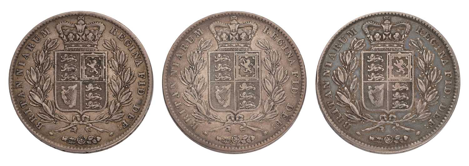 3x Victoria Crowns, comprising; 1844, star stops, good fine; and, (2x) 1845, cinquefoil stops, - Image 2 of 2