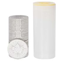 25x Canada Fine Silver Maple Leaf Coins 2014; 5 dollars face value; all housed in Royal Canadian