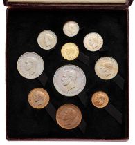 George VI, Festival of Britain proof set 1951, 10 coins from crown to farthing, housed in burgundy