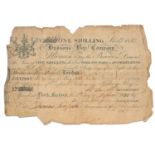Canada, Hudson's Bay Company Promissory Note, One Shilling 1832, serial no. 2168 signed in London on
