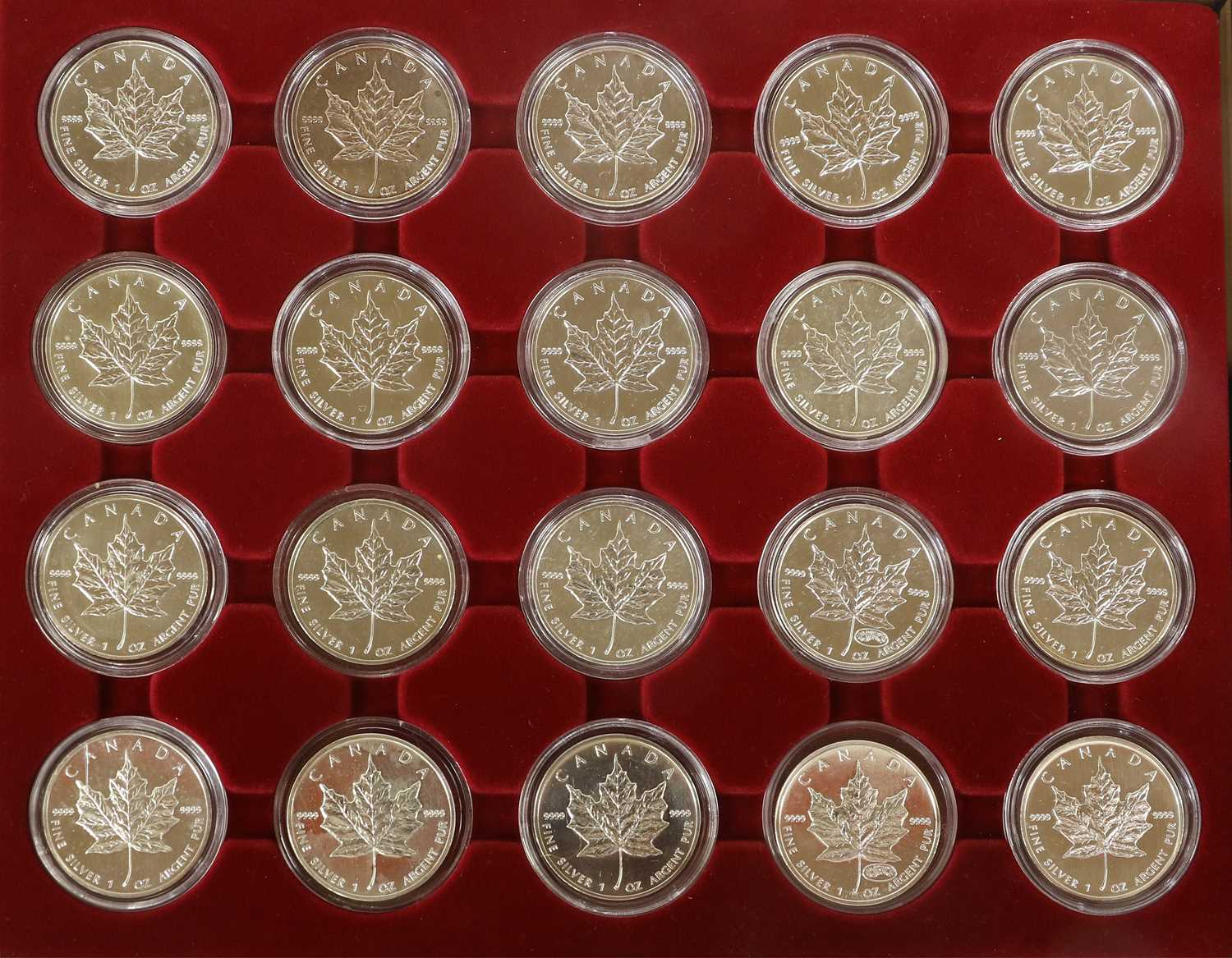 20x Canada 1oz Fine Silver Maple Leaf Coins, full date run 1988-2006, 5 dollar face value, all coins - Image 2 of 2