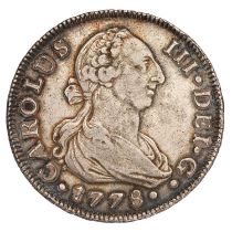 Spain, 8 Reales 1778, Seville Mint, S-CF, obv. bust of Charles III facing right, rev. crowned