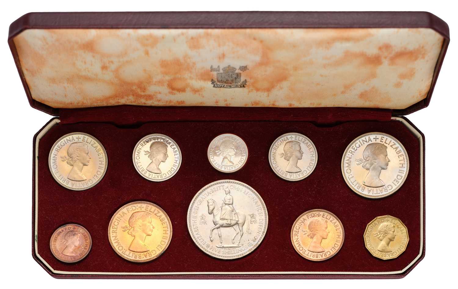 Elizabeth II, 1953 'Coronation' Proof Set; 10 coin set, crown to farthing with both English and - Image 5 of 6
