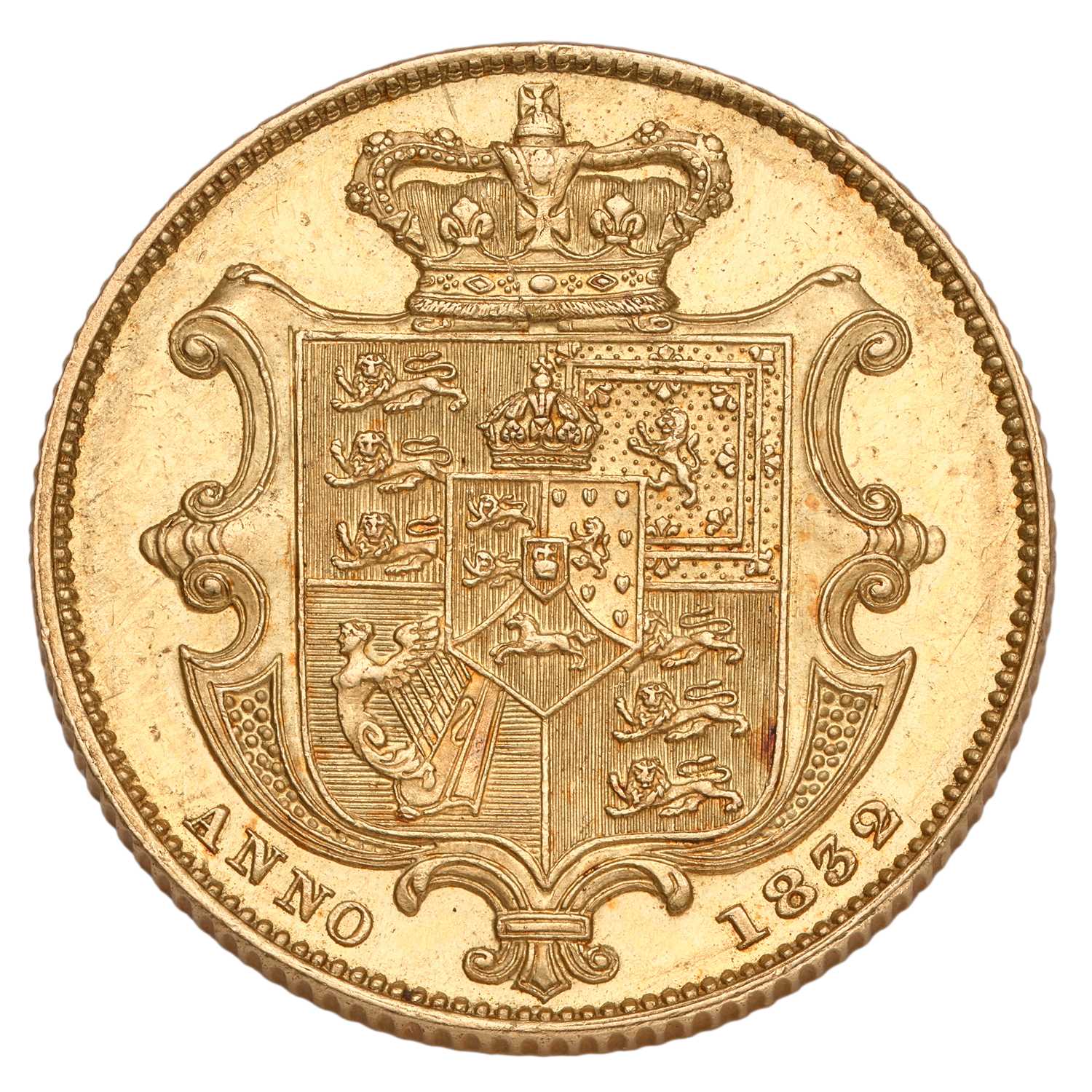 William IV, Sovereign 1832, first bust (Marsh 17A, S.3829) rated as extremely rare in Marsh; obverse - Image 2 of 2