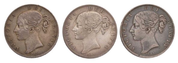 3x Victoria Crowns, comprising; 1844, star stops, good fine; and, (2x) 1845, cinquefoil stops,